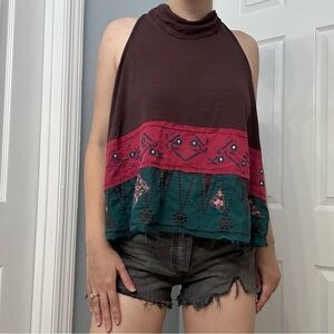Free People Tank Top Turtleneck Boho Brown Earthy Fairy Flowy Size Small